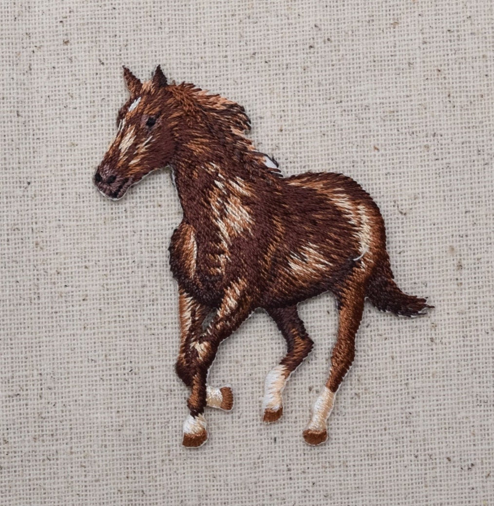 Brown Horse - Running Left or Right - Embroidered Iron on Patch