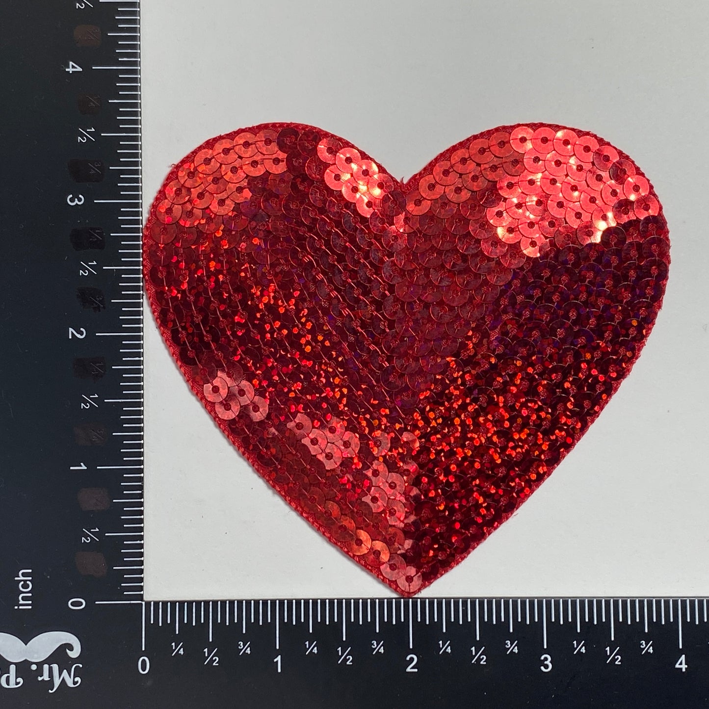 4" Red - Sequin Heart - Valentine - XL - Iron on Applique - Embroidered Patch - 1142361-A