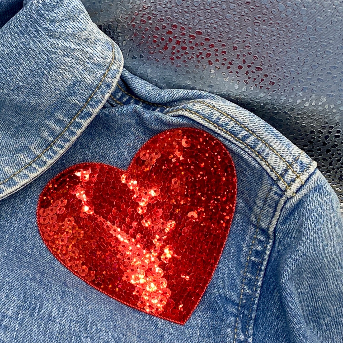 4" Red - Sequin Heart - Valentine - XL - Iron on Applique - Embroidered Patch - 1142361-A