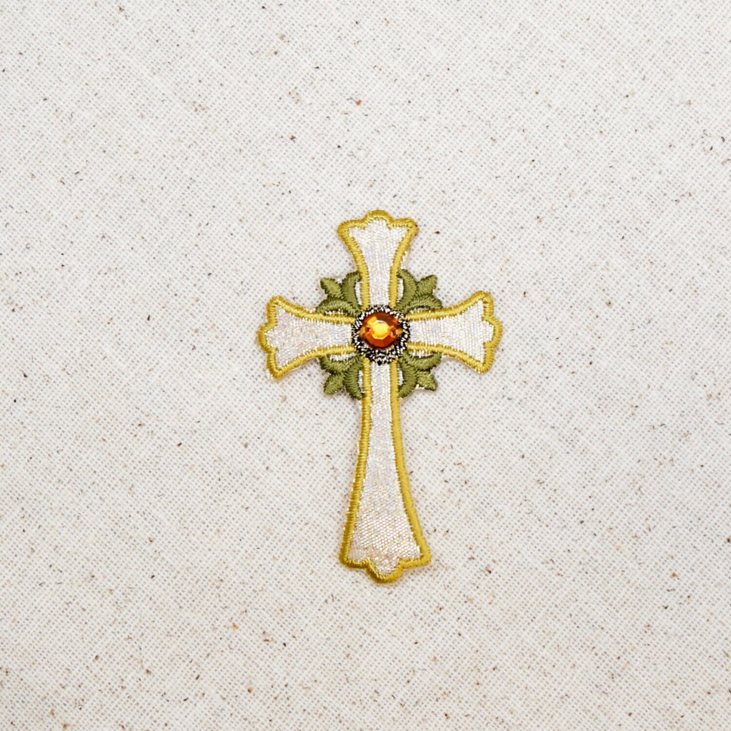 Religious Jeweled Cross - Silver and Gold - Iron on Applique - Embroidered Patch - 695660-A