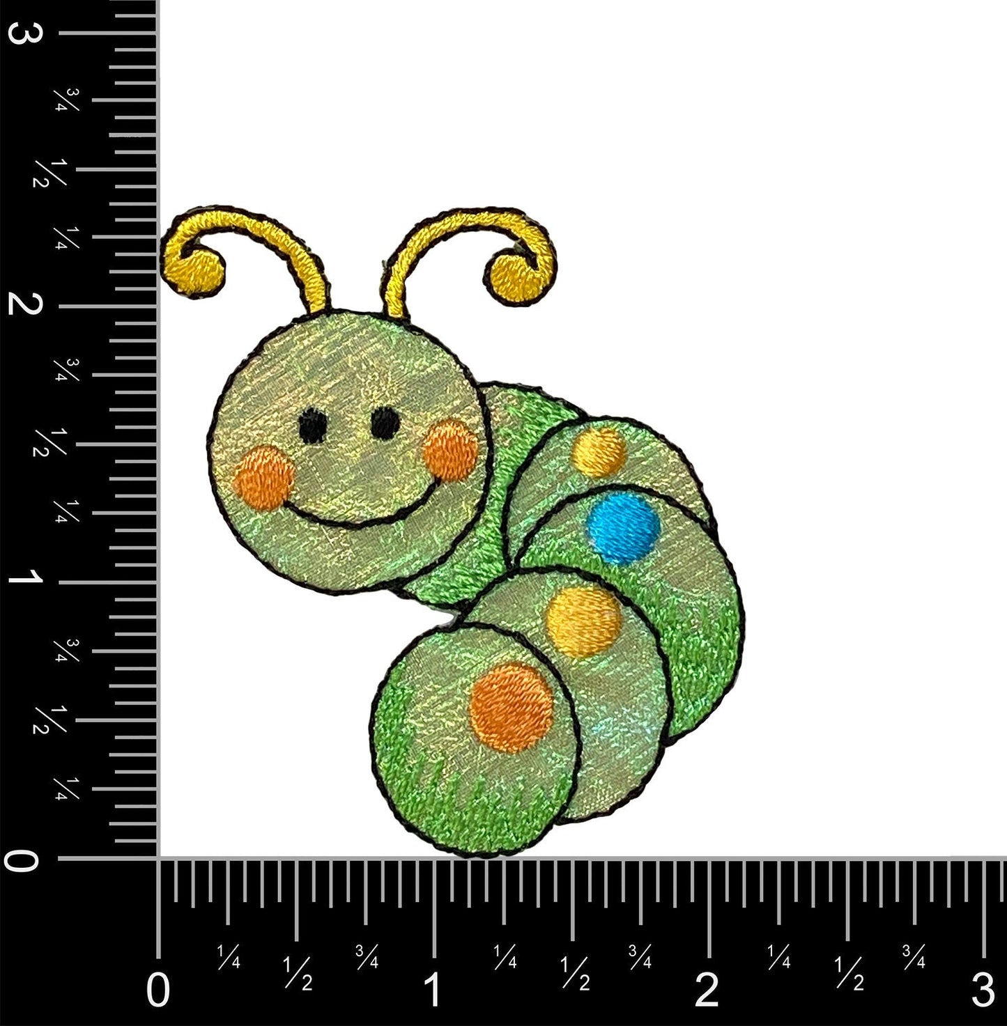 Childrens - Shimmery Green Caterpillar - Iron on Applique - Embroidered Patch - 155603A