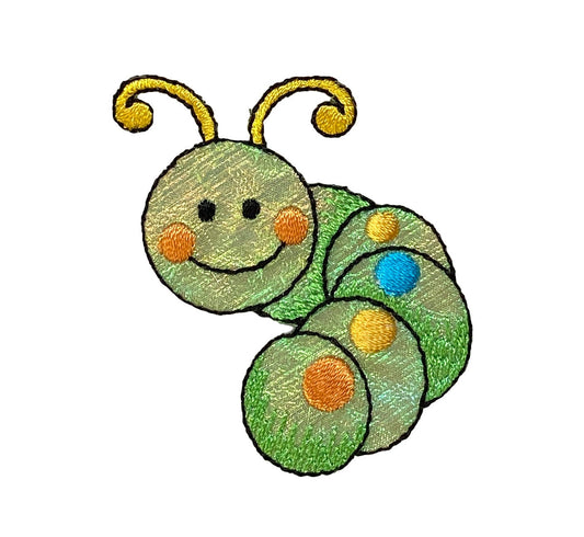 Childrens - Shimmery Green Caterpillar - Iron on Applique - Embroidered Patch - 155603A