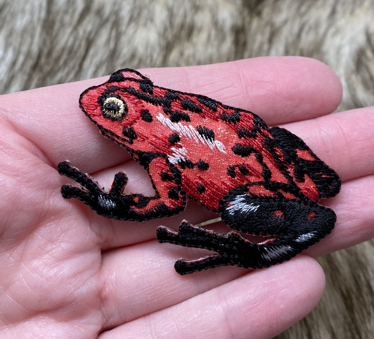 Tree Frog, Shimmery Iridescent, Red, Iron-on Patch, Embroidered Badge