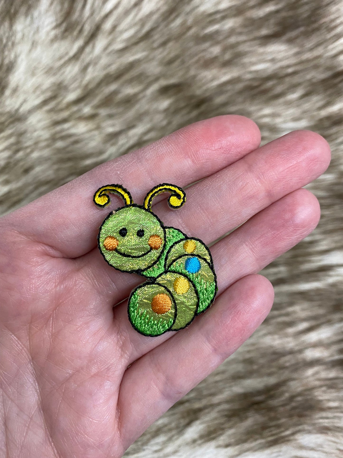 Happy Caterpillar -Small - Polka Dots - Shimmery - Embroidered Iron on Patch