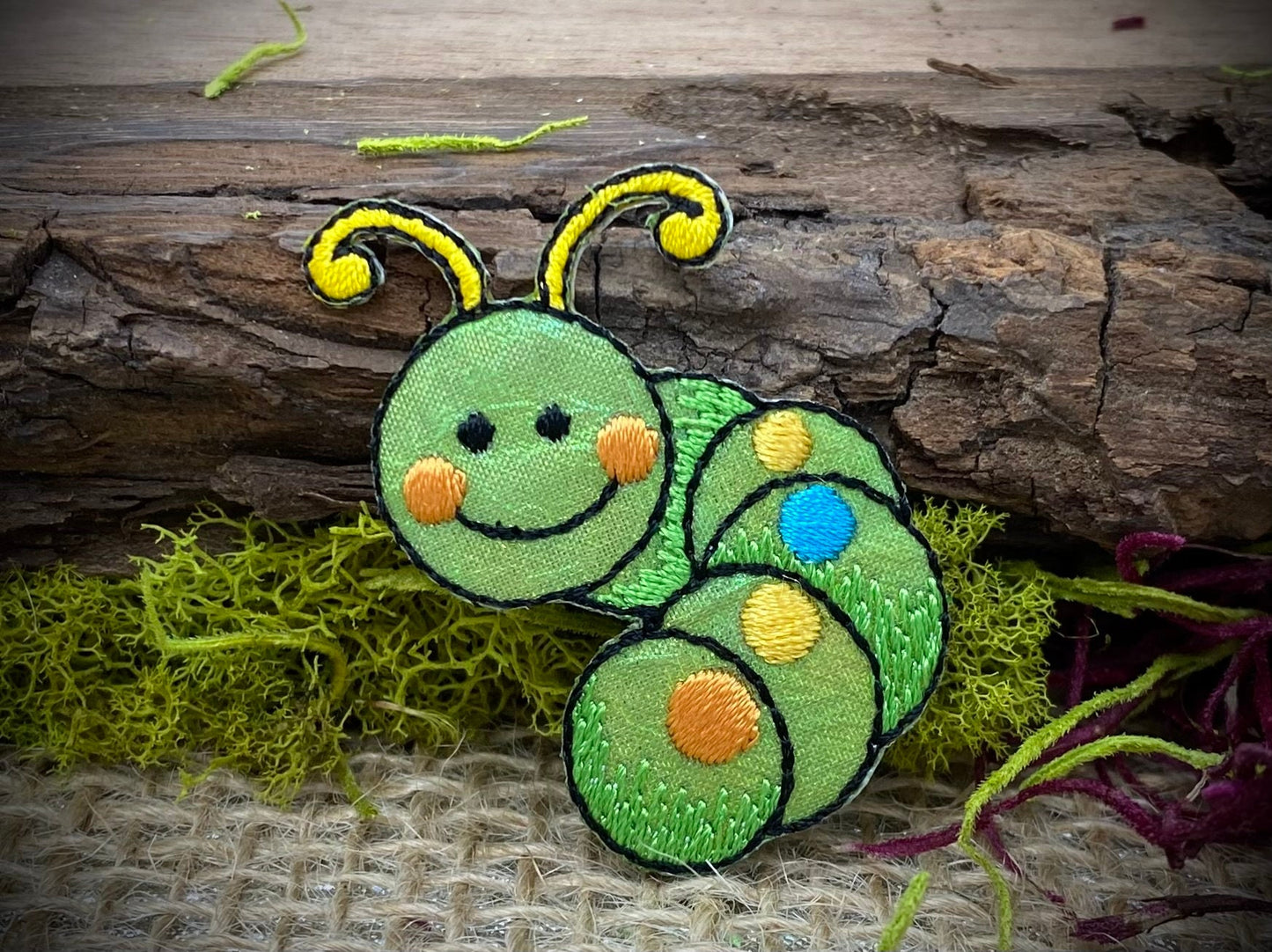 Happy Caterpillar -Small - Polka Dots - Shimmery - Embroidered Iron on Patch