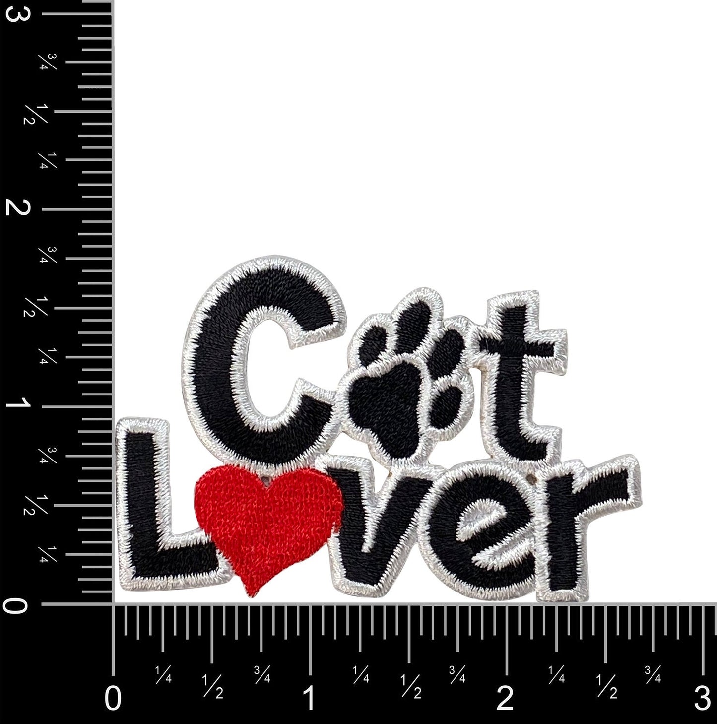 Cat Lover, Red Heart, Black Paw Print, Pets, Embroidered, Iron-on Patch