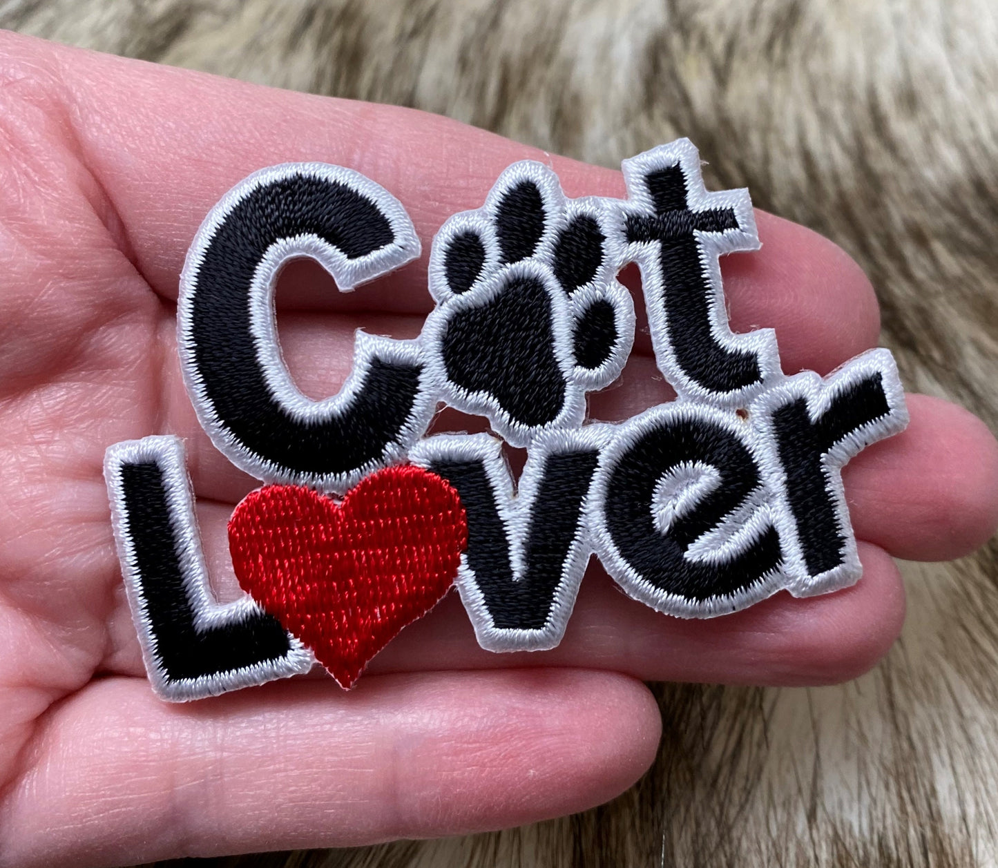 Cat Lover, Red Heart, Black Paw Print, Pets, Embroidered, Iron-on Patch