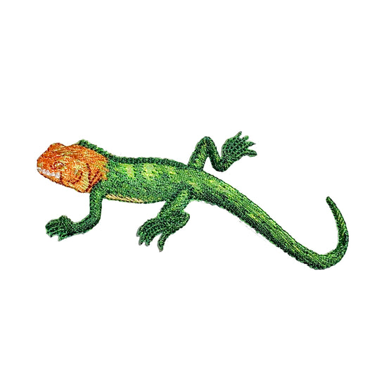 Red-headed Agama - Green Shimmery Lizard - Embroidered Iron on Patch