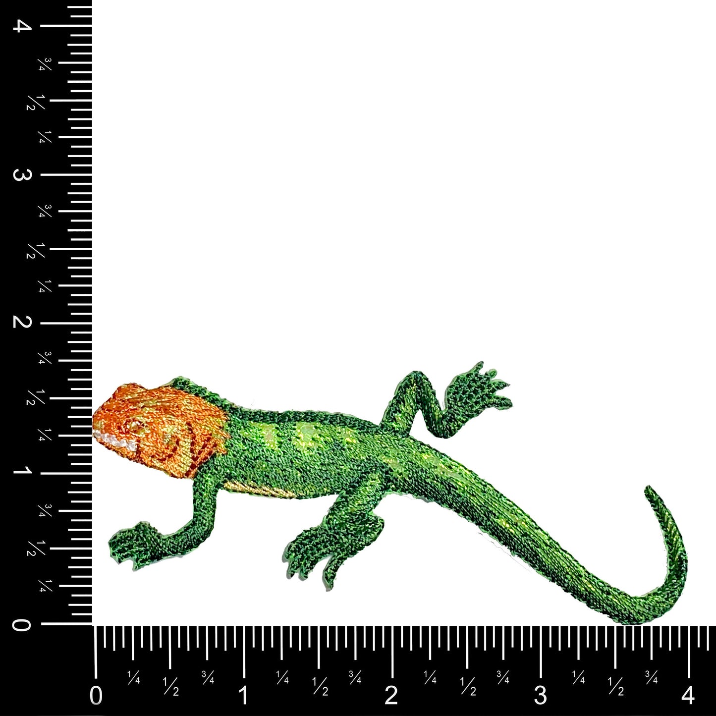 Red-headed Agama - Green Shimmery Lizard - Embroidered Iron on Patch