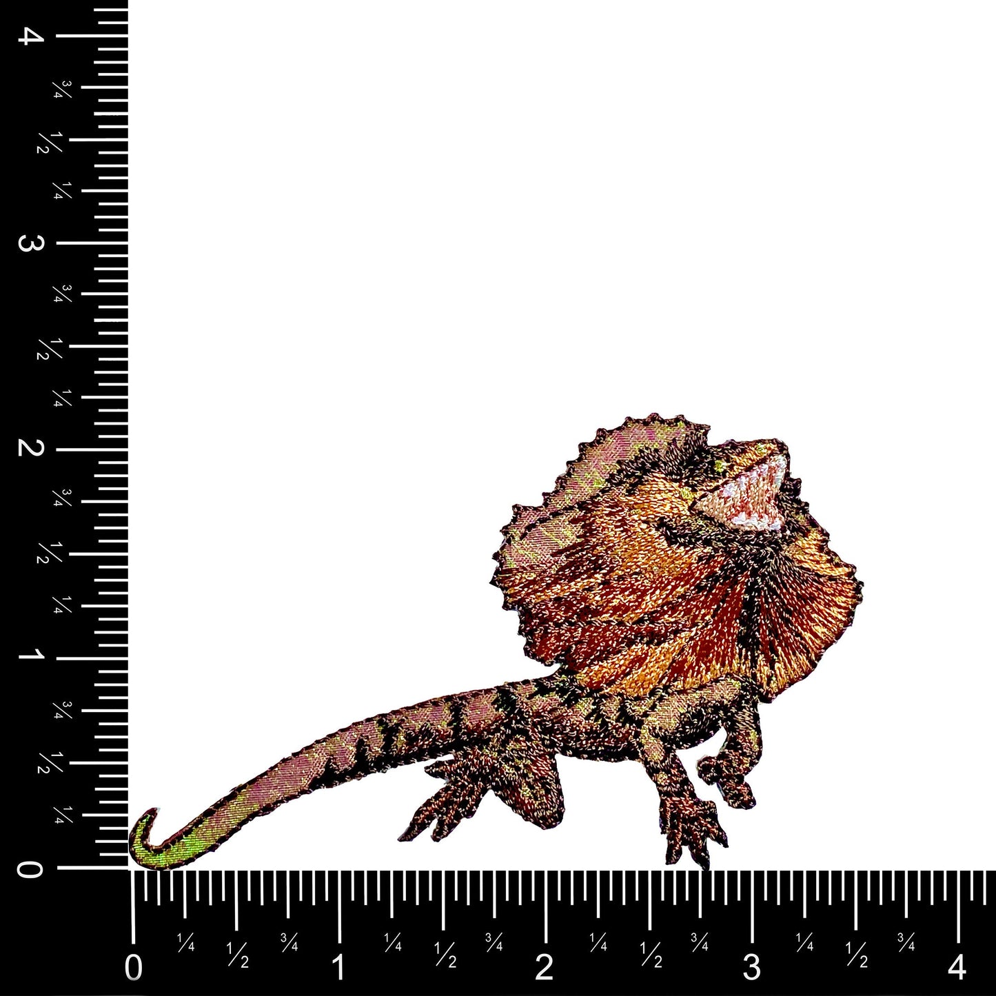 Frilled Dragon - Brown Frill-necked Shimmery Lizard - Embroidered Iron on Patch