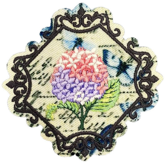 Hydrangea Vintage Paris Postage Stamp Style Iron on Patch