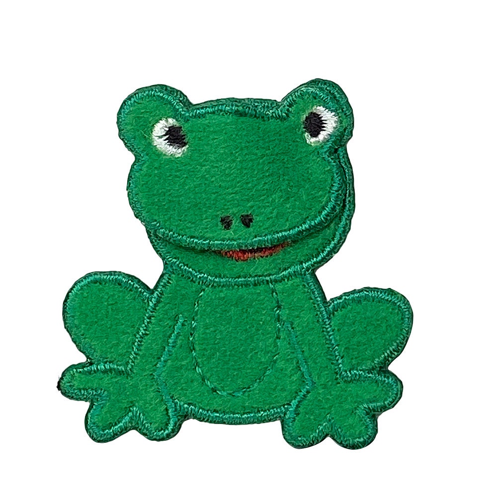 Childrens - Fuzzy Green Frog - Mouth Opens - Iron on Applique - Embroidered Patch - 695738A