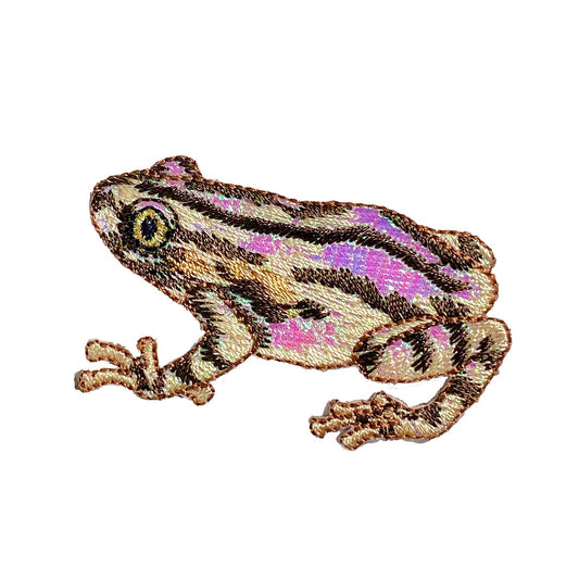 Tree Frog, Shimmery Iridescent, Brown, Iron-on Patch, Embroidered Badge