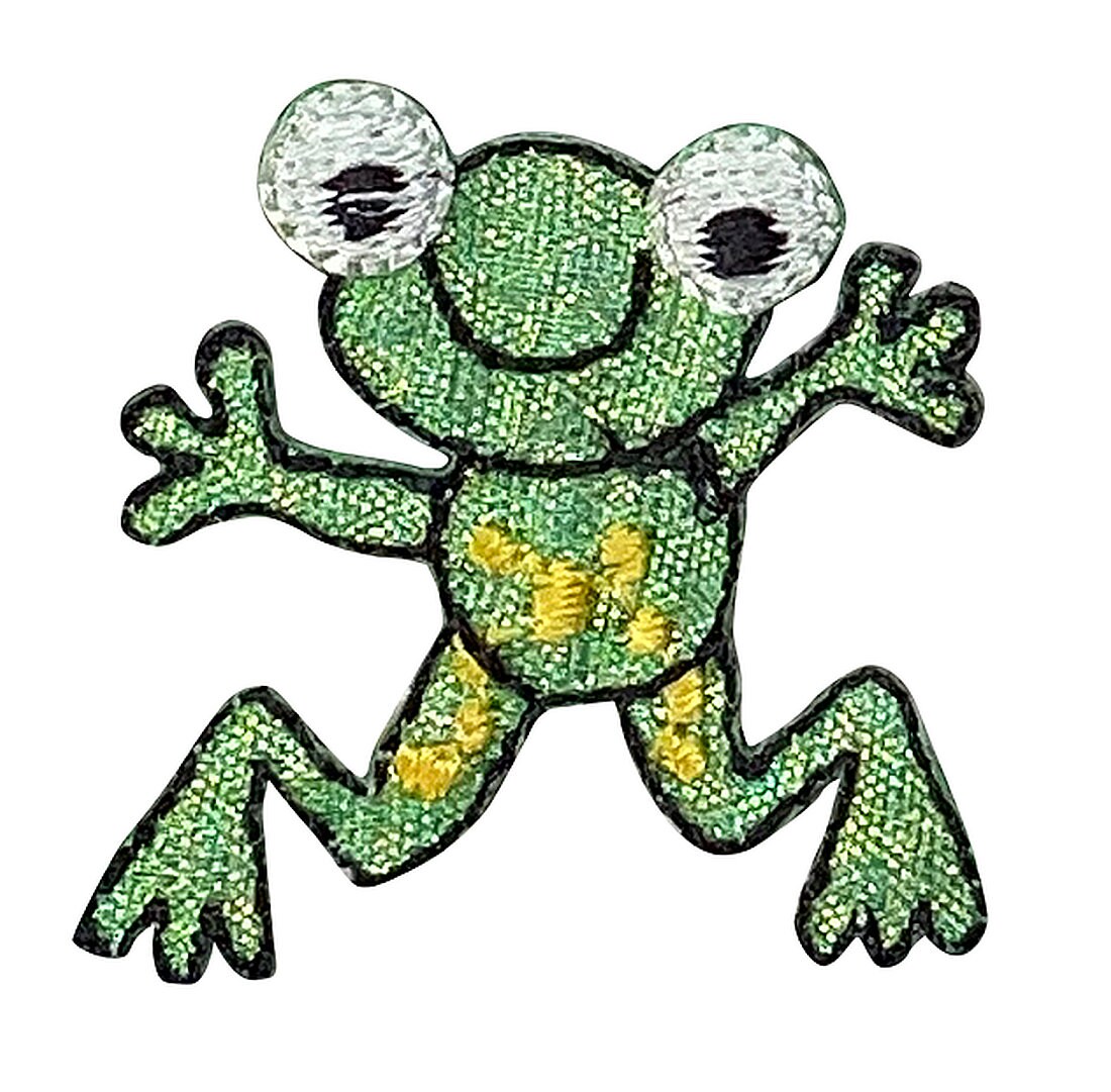 Shimmery Green Frog, Iron-on Patch, Embroidered