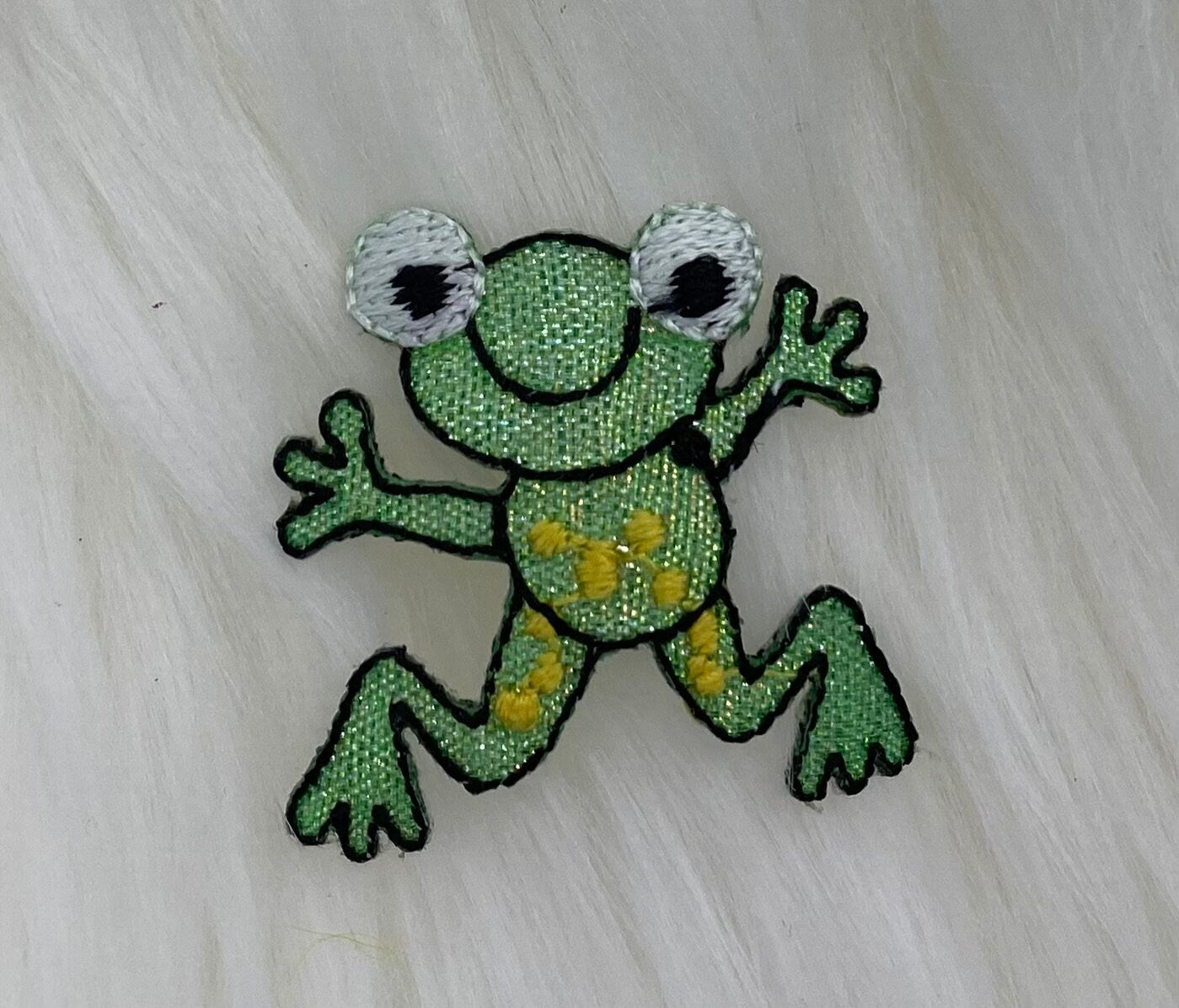 Shimmery Green Frog, Iron-on Patch, Embroidered