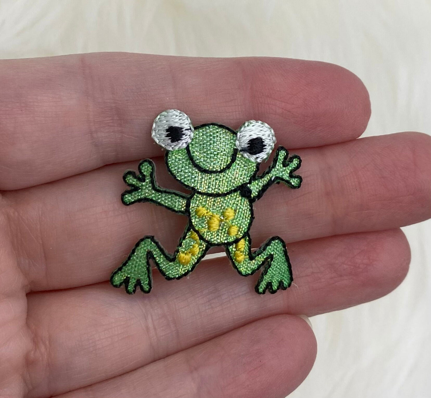 Shimmery Green Frog, Iron-on Patch, Embroidered