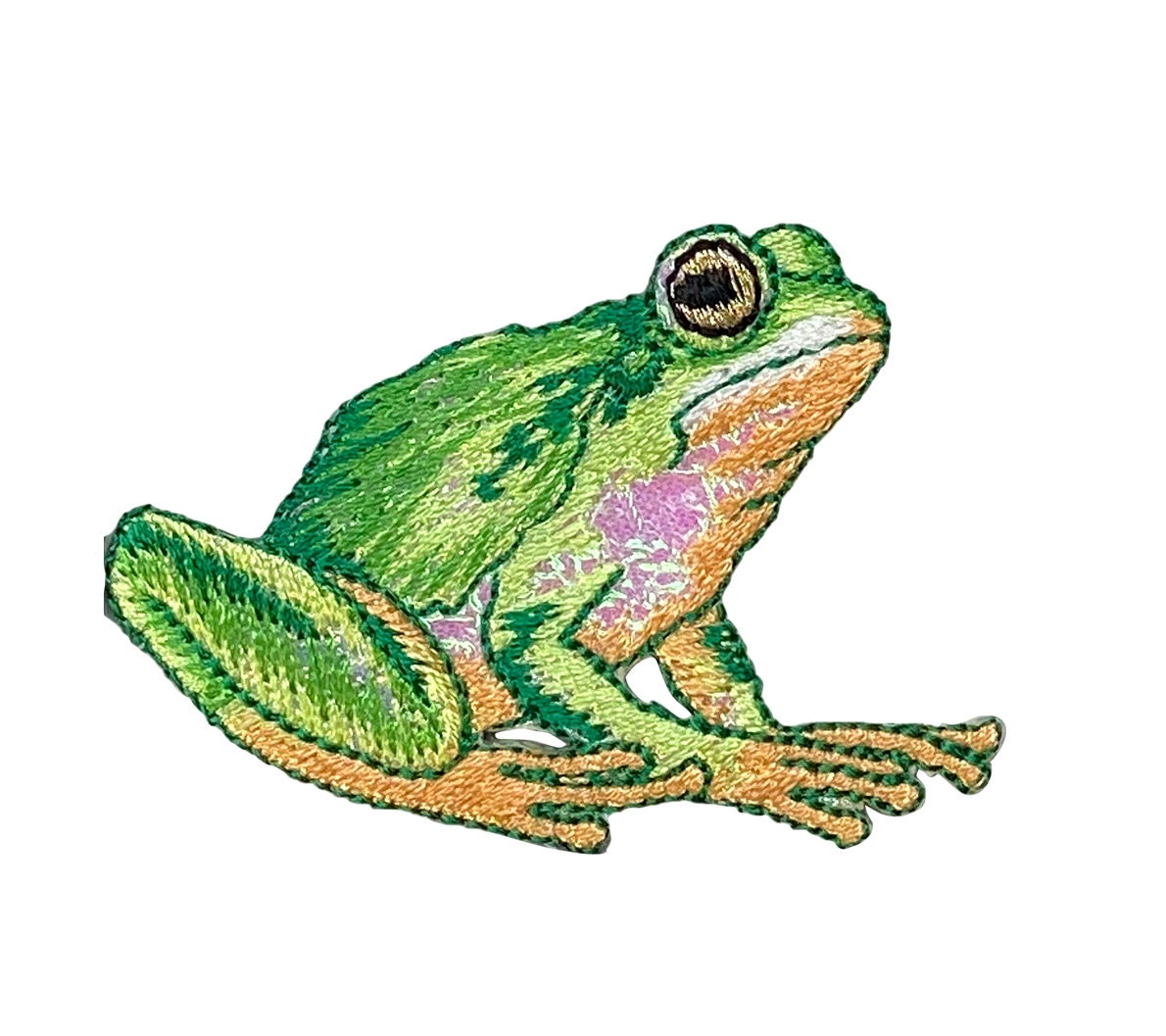 Frog - Realistic - Shimmery - Iron on Applique - Embroidered Patch - 156194A