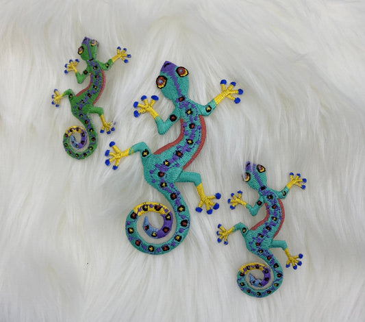 Gecko - Multicolor Lizard - Iron on Applique - Embroidered Patch - 692676