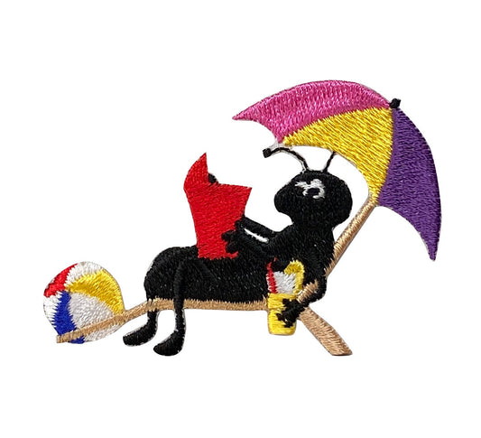 Ant - Beach Chair/Umbrella - Iron on Applique - Embroidered Patch - 697204-B