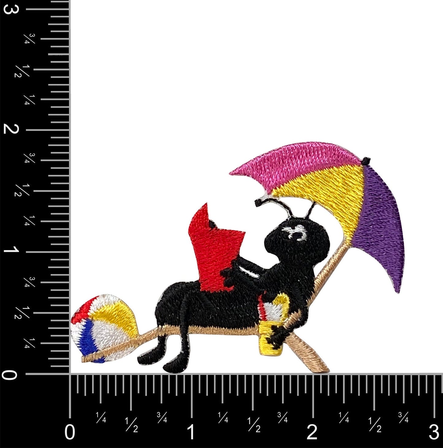 Ant - Beach Chair/Umbrella - Iron on Applique - Embroidered Patch - 697204-B