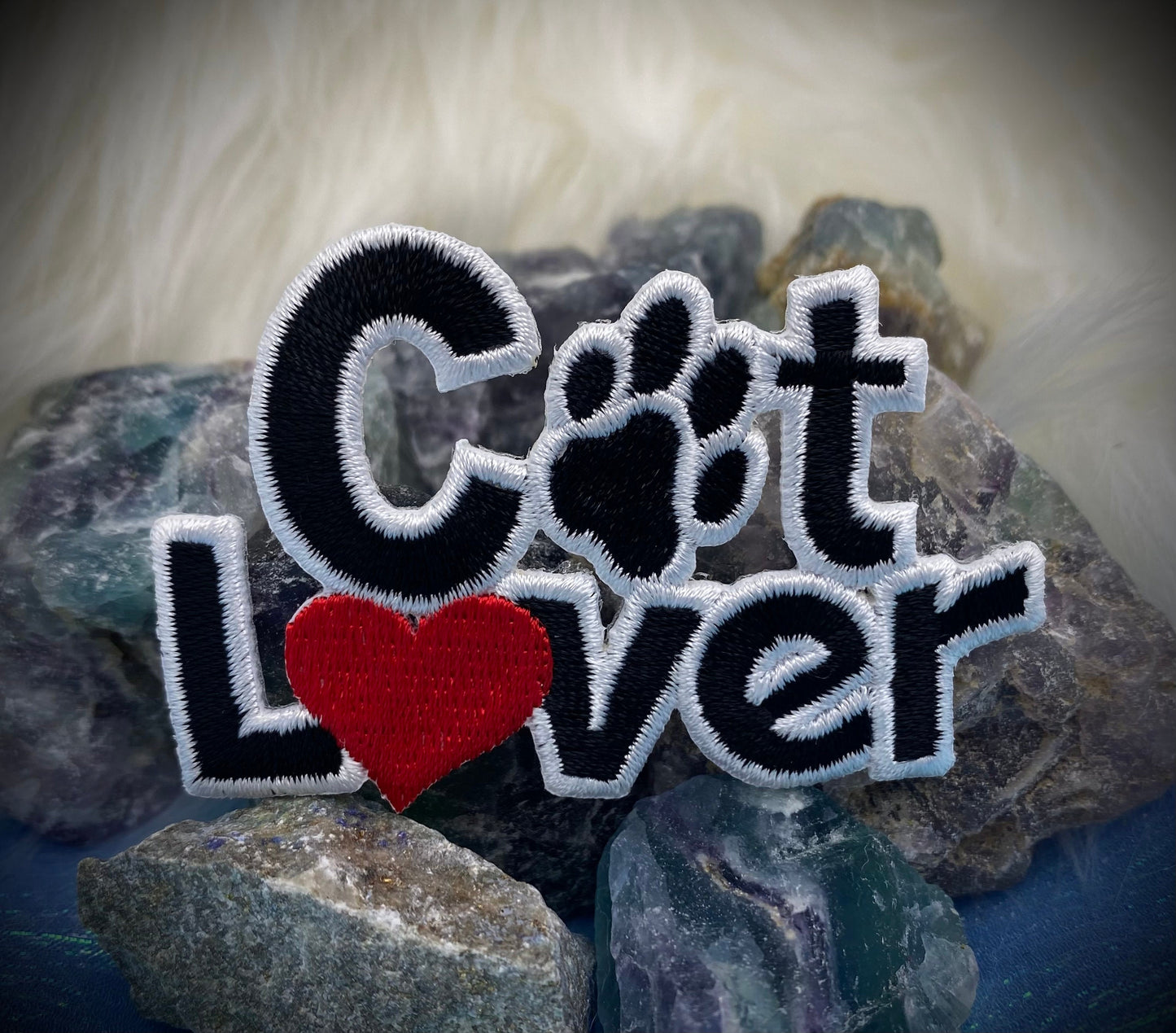 Cat Lover, Red Heart, Black Paw Print, Pets, Embroidered, Iron-on Patch