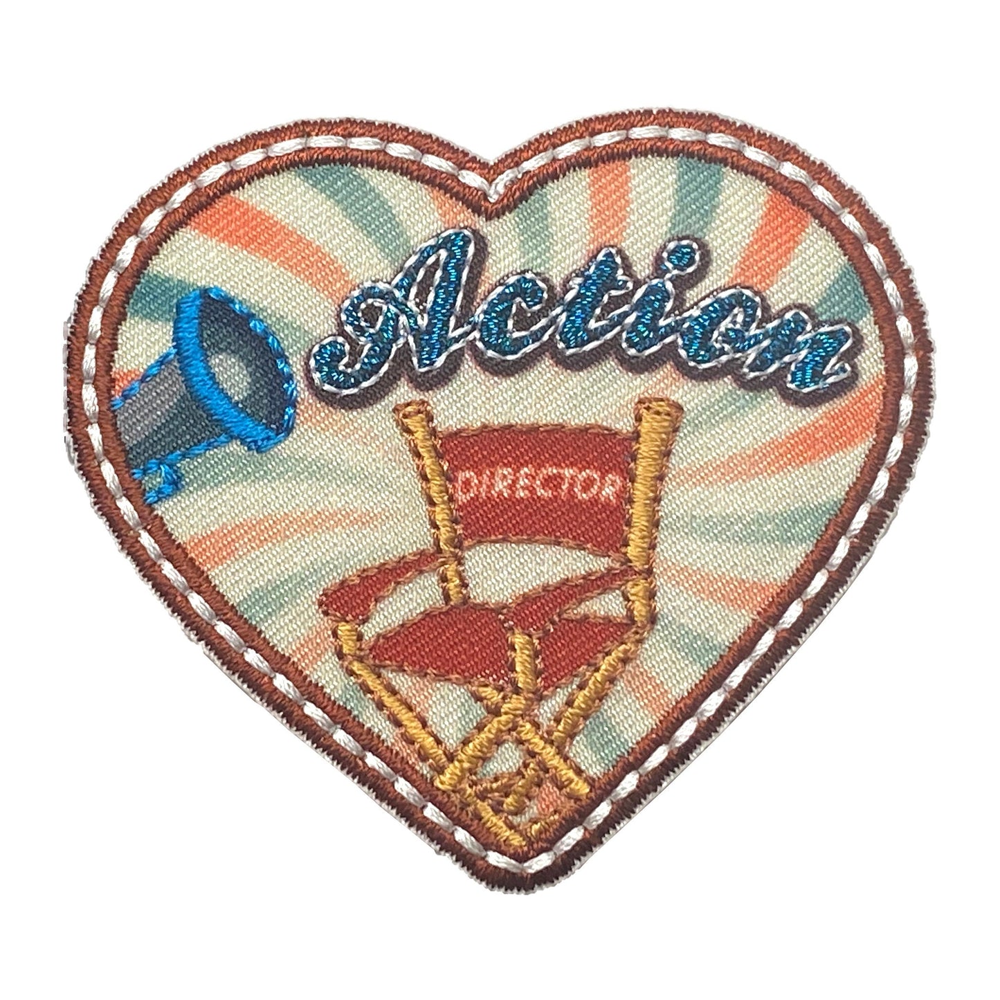 Action Director Chair, Heart-shaped, Retro Movies and Film, Embroidered, Iron on Patch