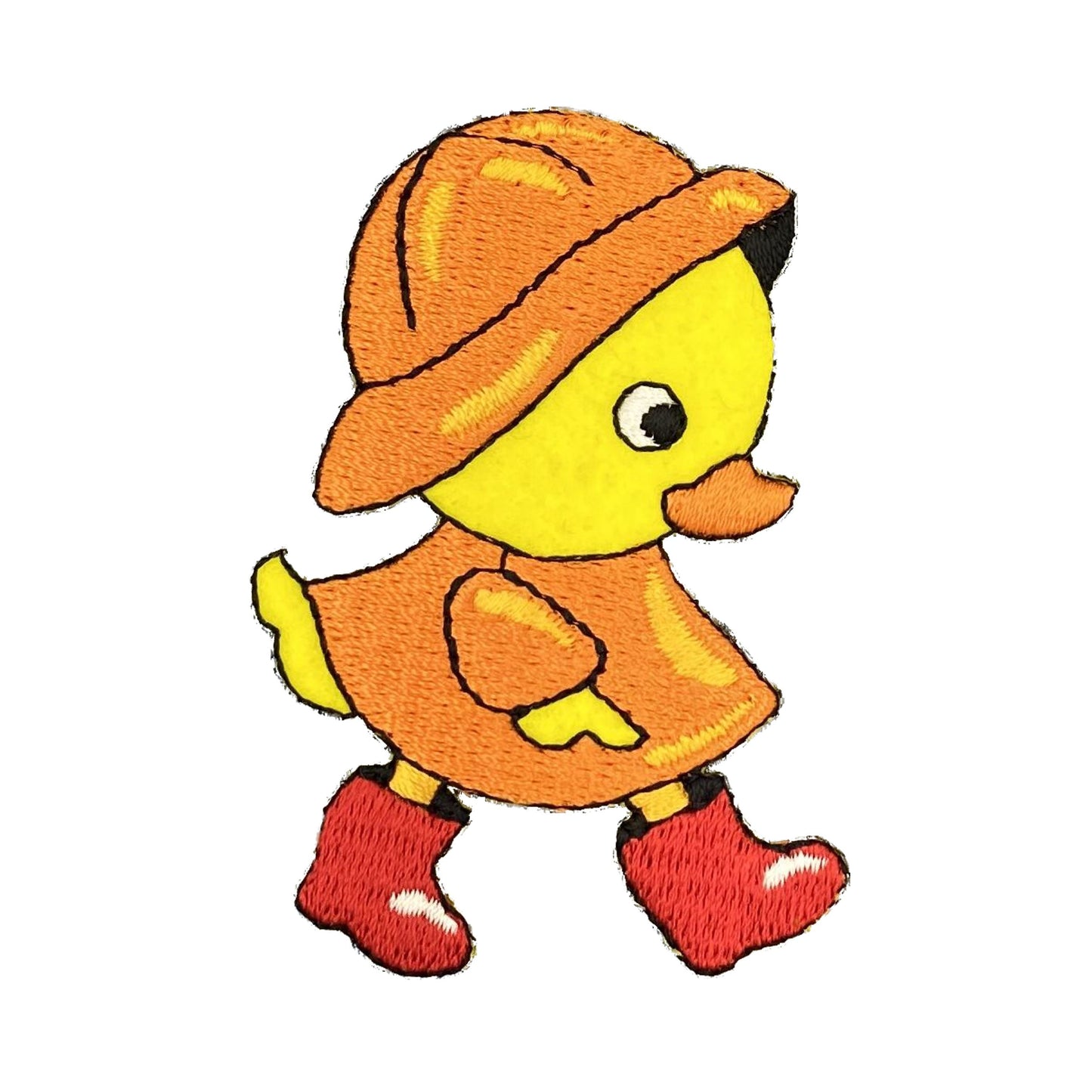 Duck Wearing an Orange Raincoat with Red Boots, Embroidered, Iron-on Patch