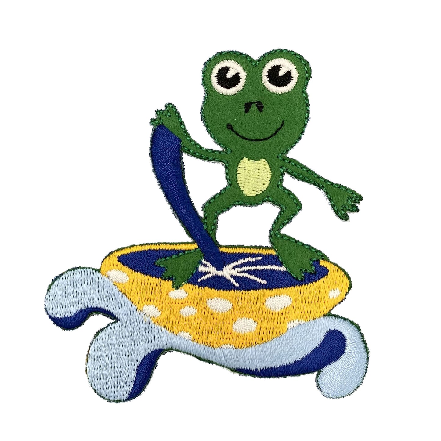 Frog Riding a Mushroom on the Waves, Embroidered, Iron-on Patch