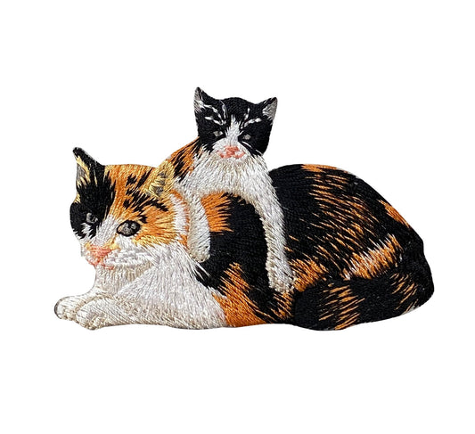 Calico, Mother Cat and Kitten, Pets, Animals, Embroidered, Iron on Patch