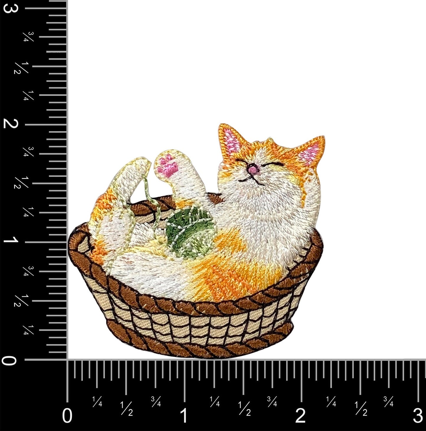 Cat in Basket, Playing with Yarn Ball, Pets, Kitten, Embroidered, Iron on Patch