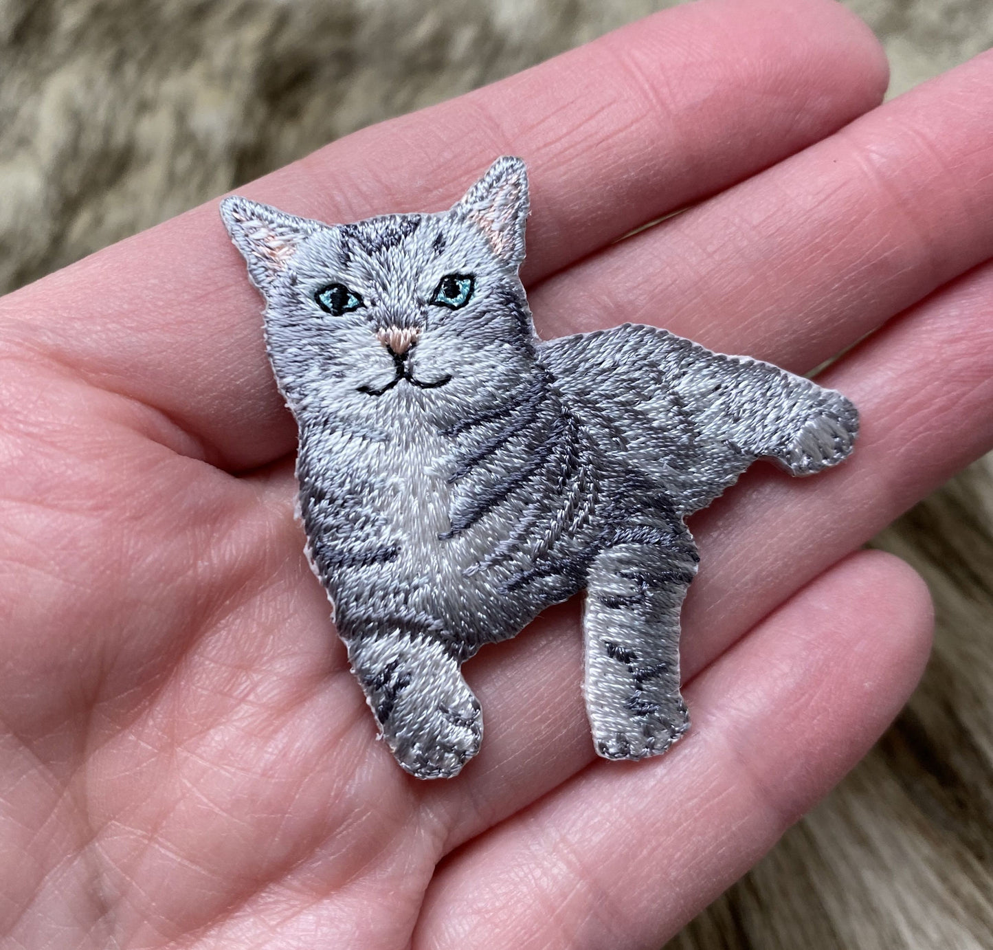 Gray Tabby Cat, Kitten, Pets, Animals, Embroidered, Iron on Patch