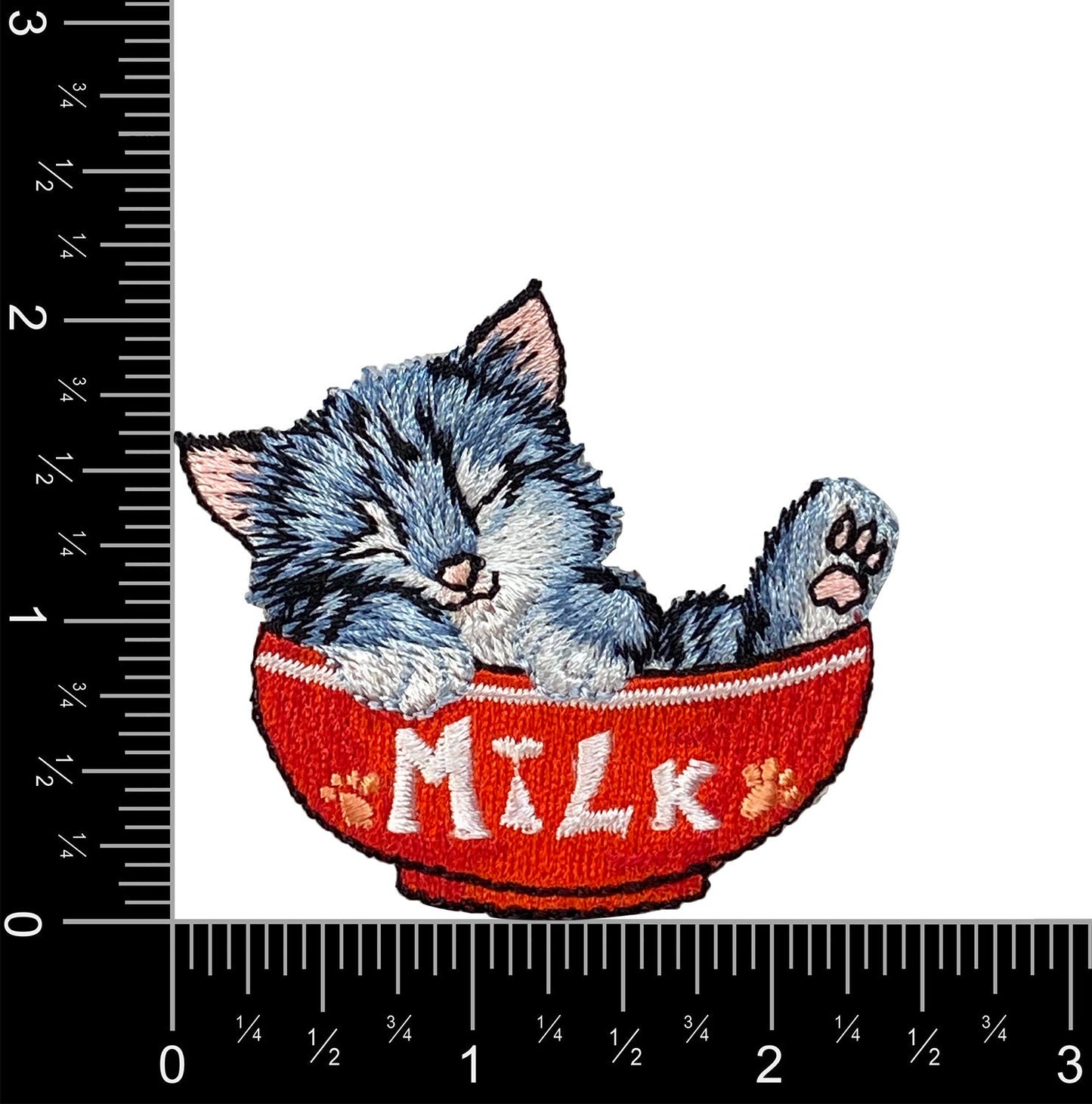 Cat in Red Milk Bowl Embroidered Iron on Patch