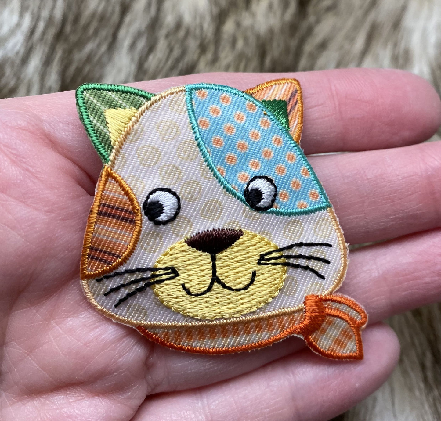 Patchwork Cat, Kitten, Pets, Face, Head, Animals, Embroidered, Iron on Patch