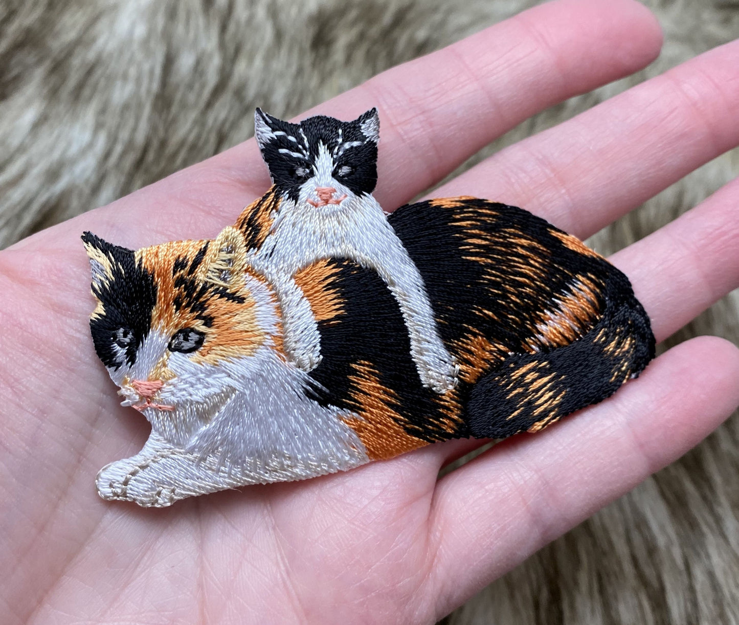 Calico, Mother Cat and Kitten, Pets, Animals, Embroidered, Iron on Patch