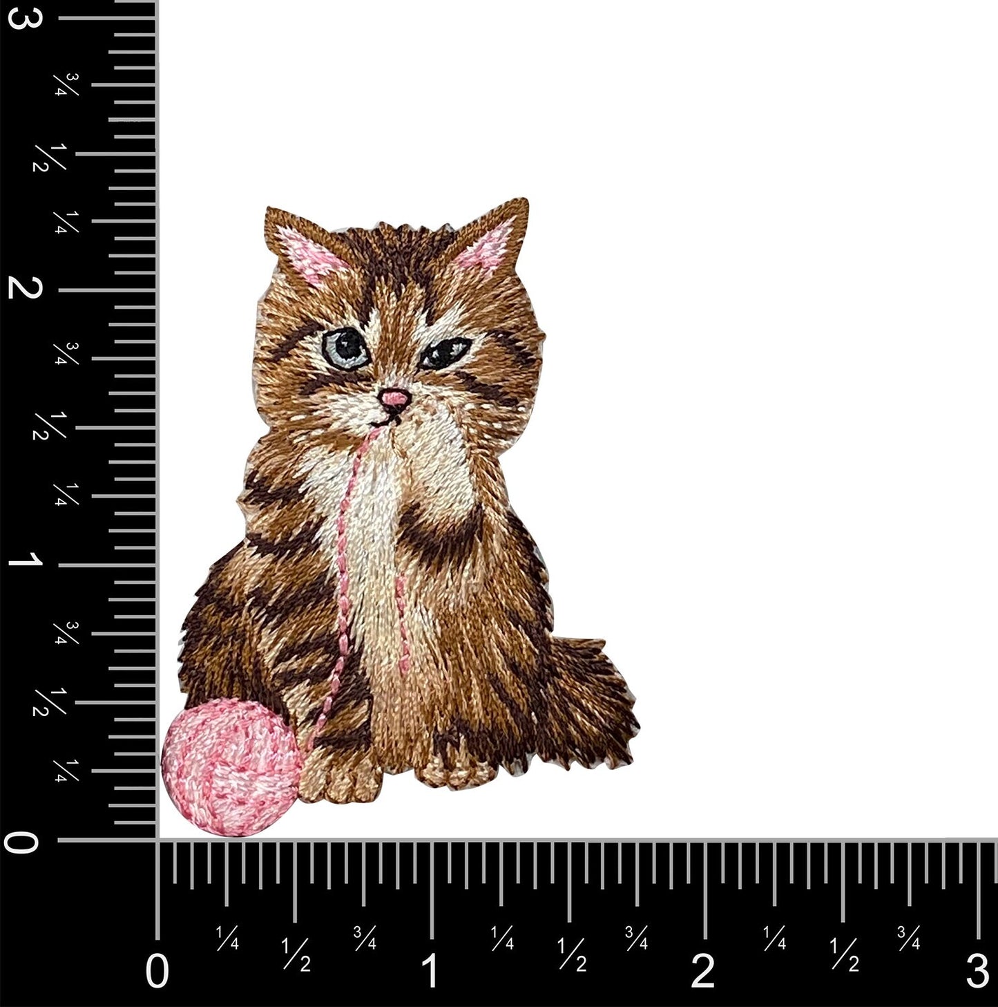 Brown Cat, Playing Pink Yarn Ball, Pets, Kitten, Embroidered, Iron on Patch