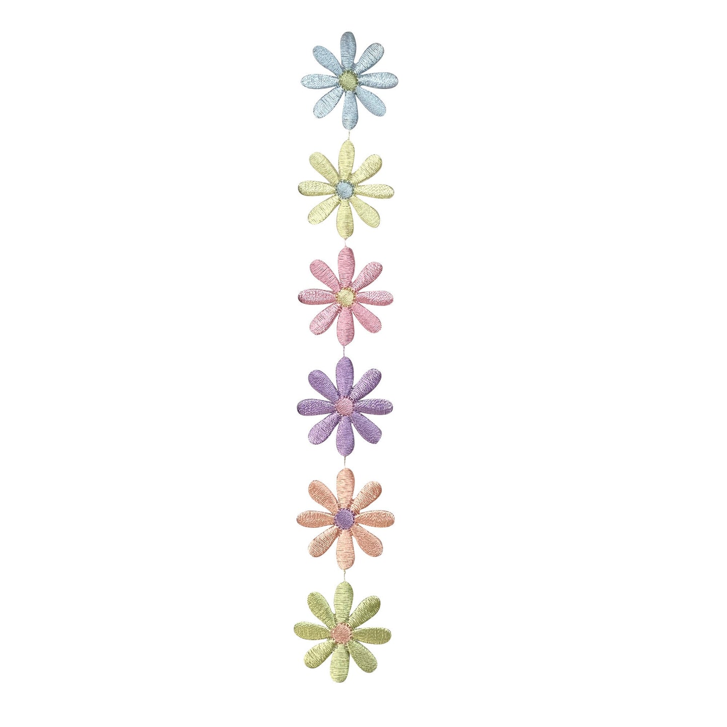 6 Daisy Chain, Pastel Flowers Strip, Embroidered, Iron on Patch