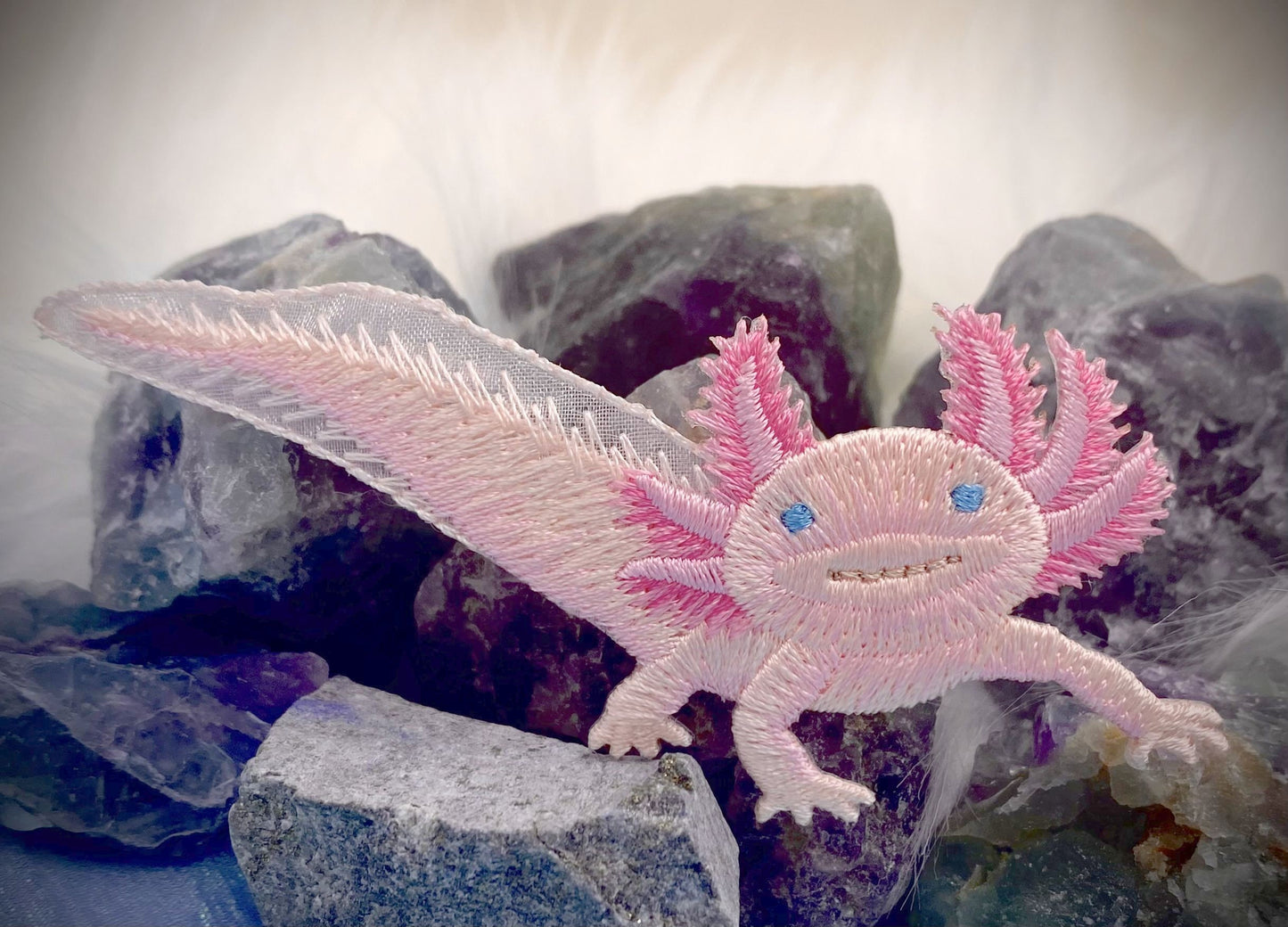 Axolotl Salamander, Pink, Leucistic, Pets, Animals, Embroidered, Iron on Patch