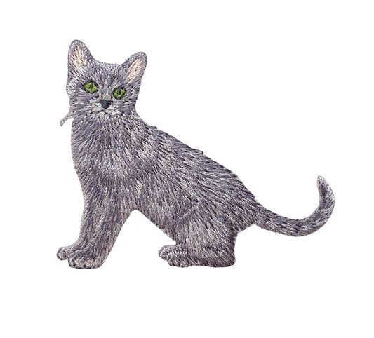 Gray Cat, Realistic, Full Body, Pets, Kitten, Embroidered, Iron on Patch