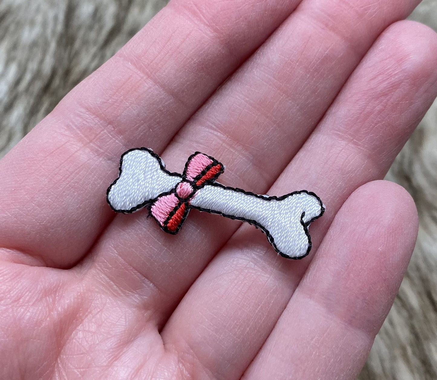 White Dog Bone, Pink Bow, Pets, Embroidered, Iron on Patch