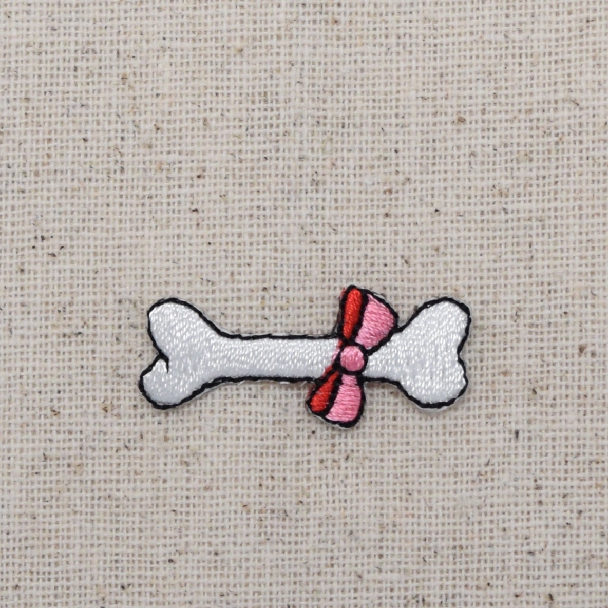 White Dog Bone, Pink Bow, Pets, Embroidered, Iron on Patch