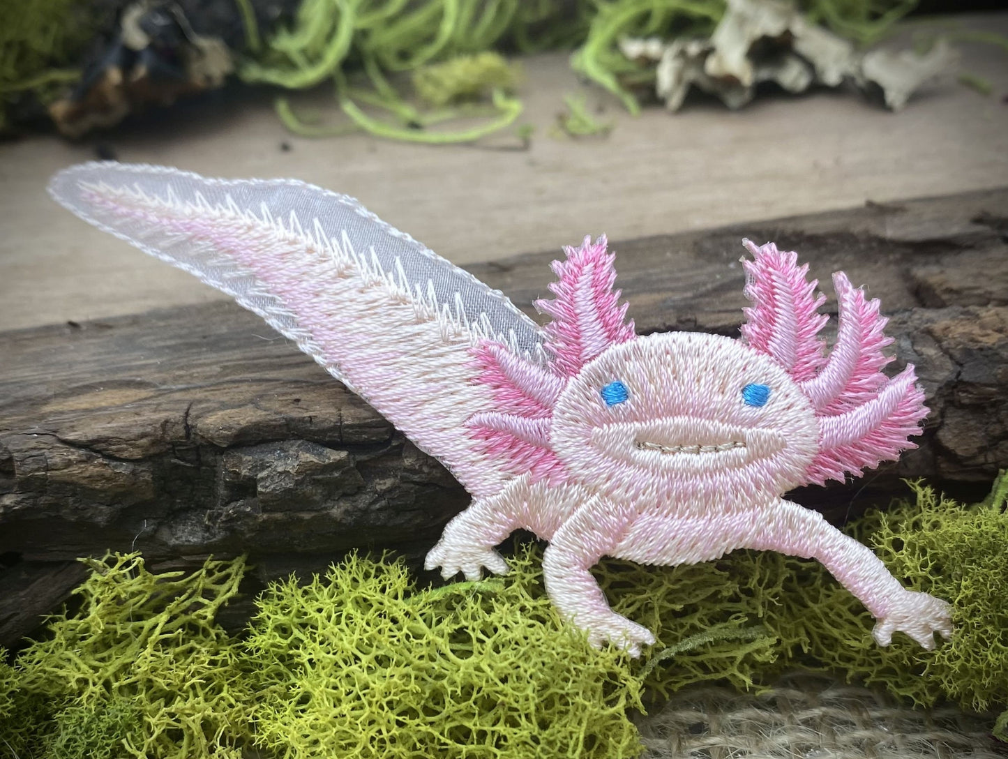 Axolotl Salamander, Pink, Leucistic, Pets, Animals, Embroidered, Iron on Patch