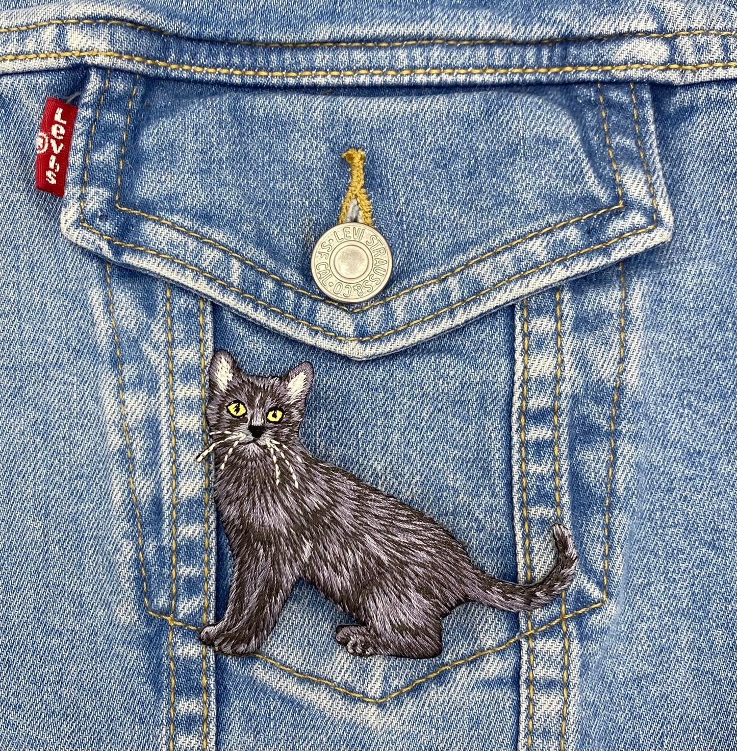 Black Cat, Realistic, Full Body, Pets, Kitten, Embroidered, Iron on Patch