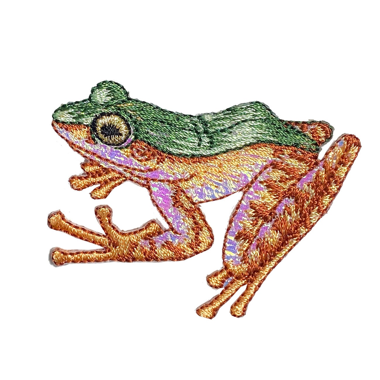 Tree Frog, Shimmery Green & Brown, Embroidered, Iron on Patch