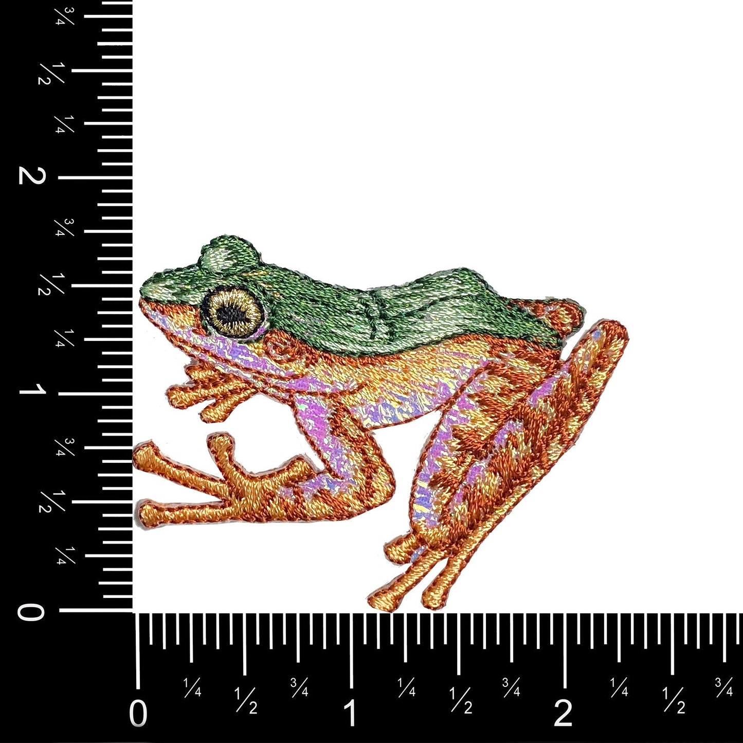 Tree Frog, Shimmery Green & Brown, Embroidered, Iron on Patch