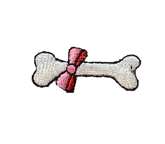 White Dog Bone, Pink Bow, Pets, Embroidered, Iron on Patch