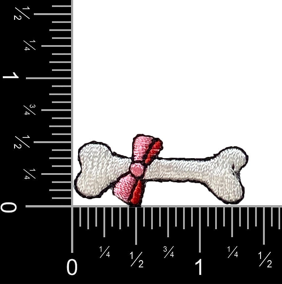 White Dog Bone, Pink Bow, Pets, Embroidered, Iron on Patch