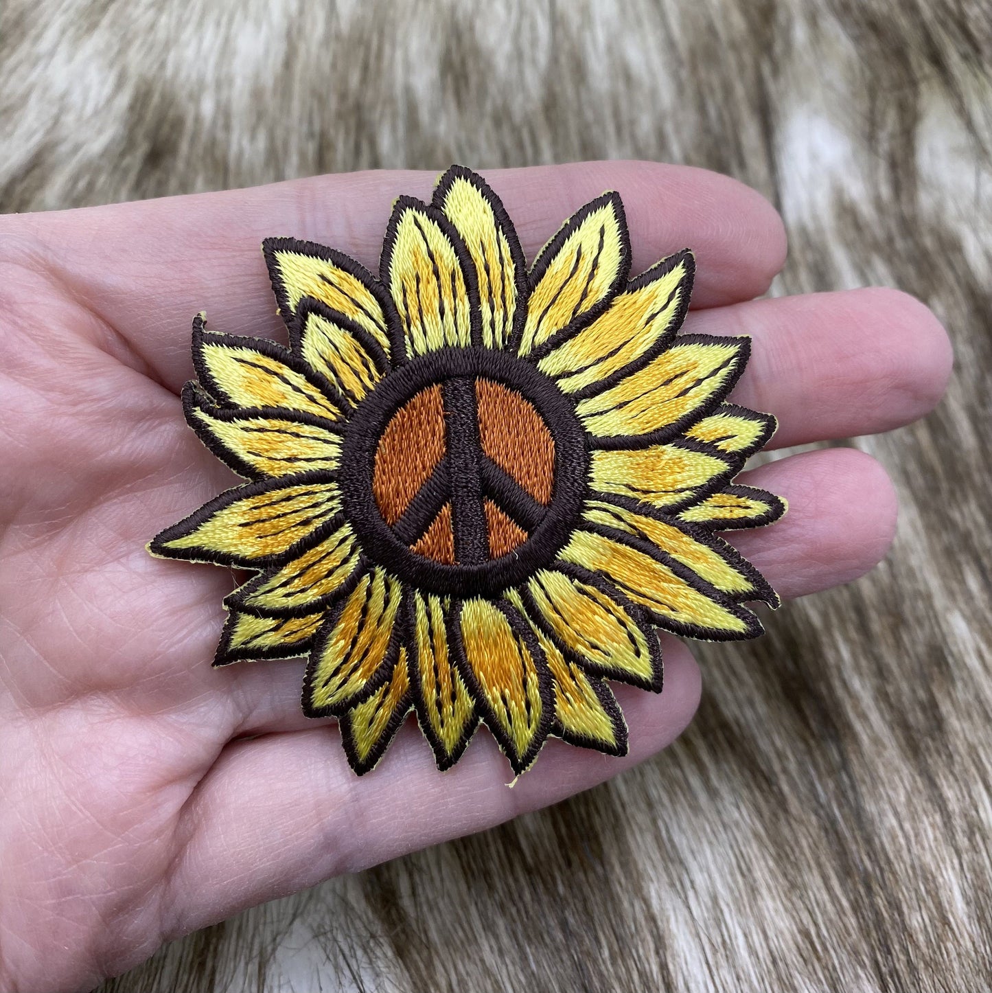 Sunflower Peace Sign - Embroidered Iron on Patch