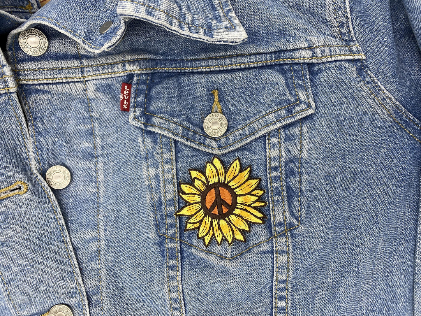 Sunflower Peace Sign - Embroidered Iron on Patch