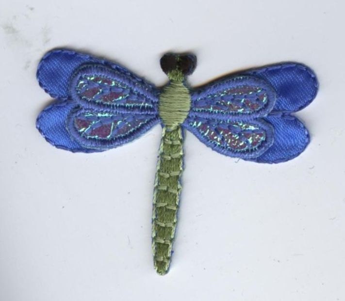 Dragonfly - Small Layered Shimmery - Blue, Pink, Red or Blue and Pink - Embroidered Patch - Iron on Applique - 152970