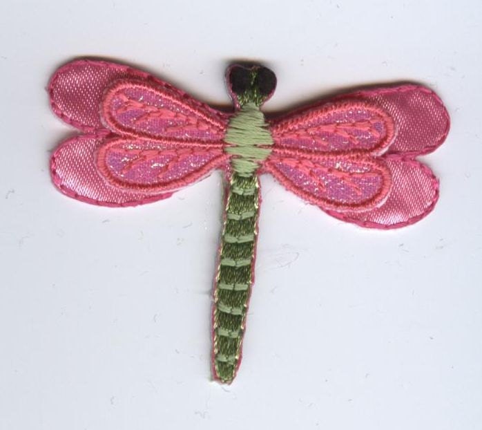 Dragonfly - Small Layered Shimmery - Blue, Pink, Red or Blue and Pink - Embroidered Patch - Iron on Applique - 152970